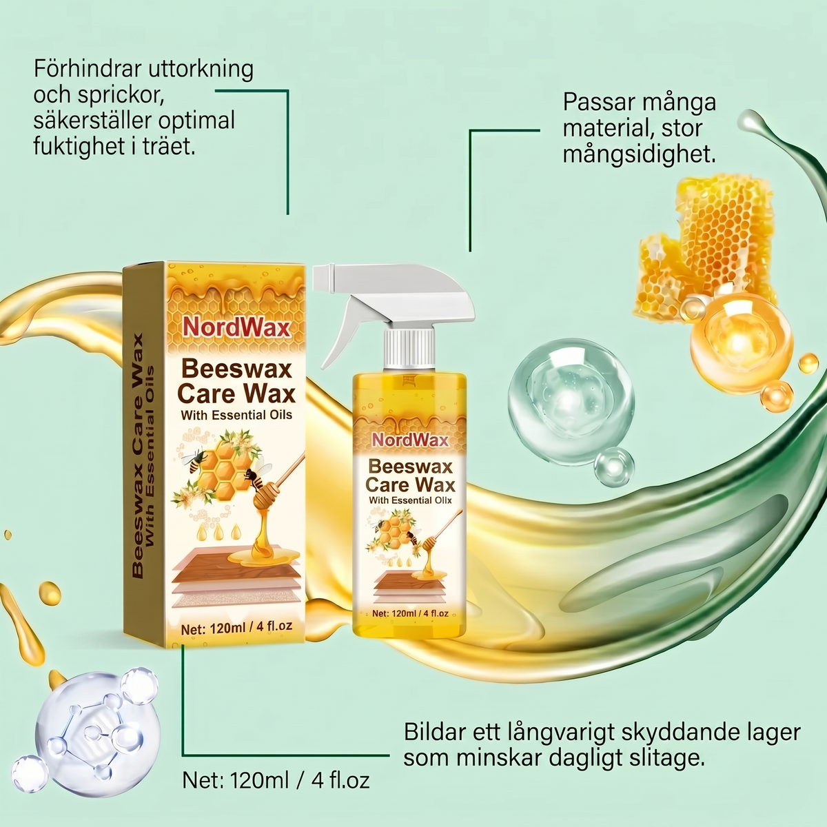 NordWax™ - Allt-i-ett bivaxspray för trävård