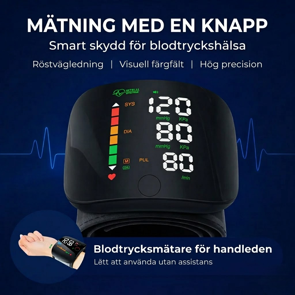 KlarPuls™ | Säker kontroll över ditt blodtryck – blodtrycksmätare för handleden